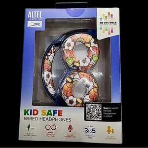 Altec Lansing Wired Kid Safe Headphones - Sports Theme in Blue or Hearts in Pink